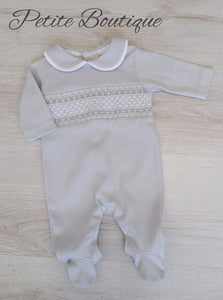 Spanish grey smock babygrow