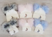 Load image into Gallery viewer, Faux fur double pompom hat Peter rabbit