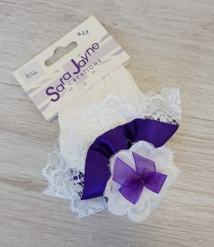 Ankle frilly purple trim socks