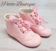 Load image into Gallery viewer, Pink patent lace boots