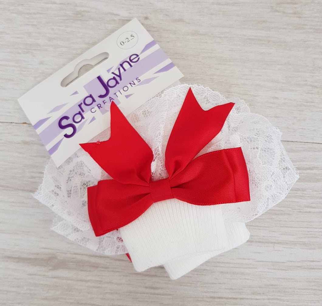 Frilly red bow ankle socks