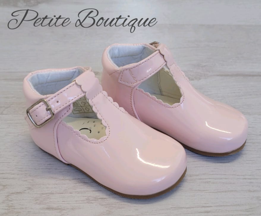 Pink patent t-bar shoes