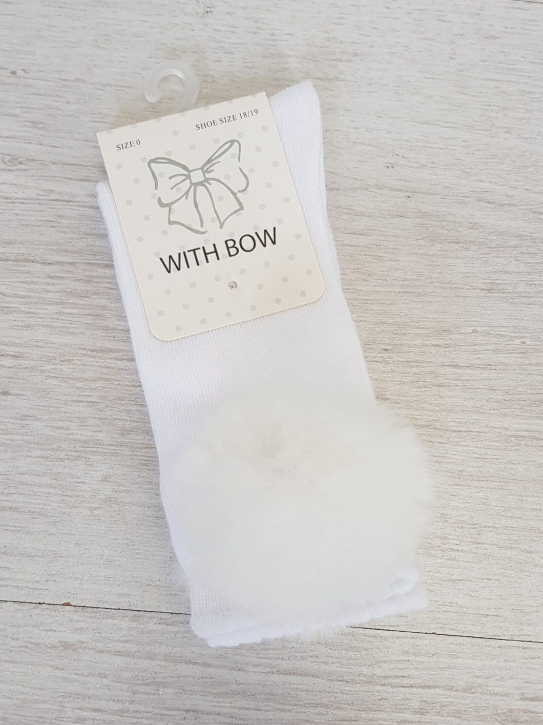 White faux fur pompom knee high socks