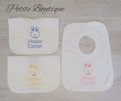 Pink hoppy Easter bib