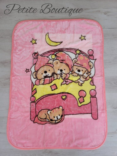 Pink bears print mink blanket
