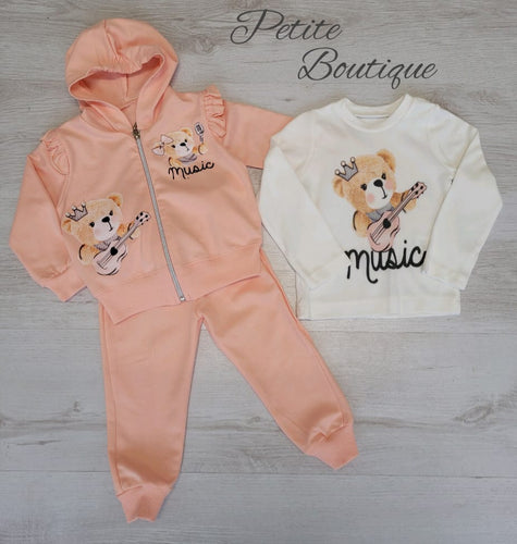 Girls peach bear 3pc lounge set