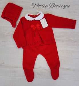 Spanish red bow 3pc knit set