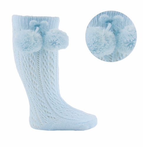 Blue pelerine pompom knee high socks