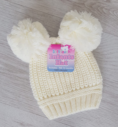 Cream double pompom hat