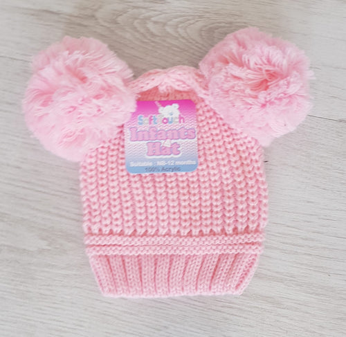 Pink double pompom hat