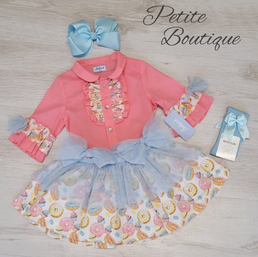 Babine doughnut print shirt & skirt set