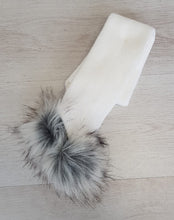Load image into Gallery viewer, Coloured scarf with faux fur grey pompoms