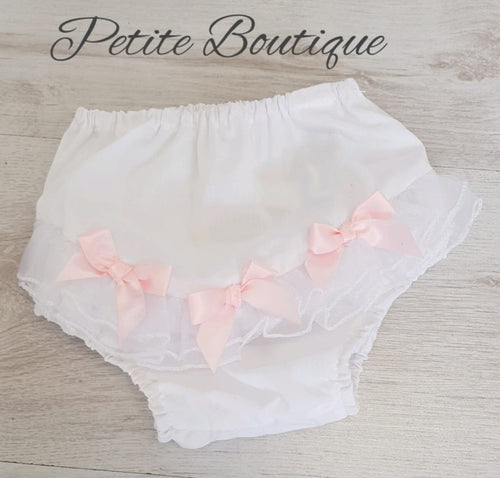 White/pink triple bow frilly pants