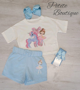 Girls ballerina/horse top & blue short set
