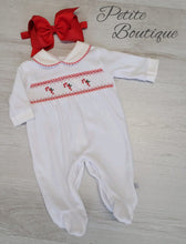 Load image into Gallery viewer, Christmas candy cane velour babygrow