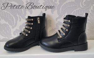 Girls black diamanté design ankle boots