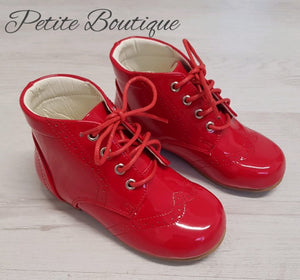 Red patent lace boots
