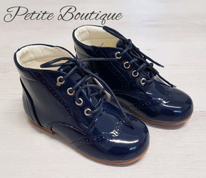 Navy patent lace boots