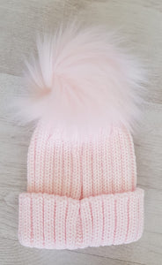 Baby pink faux fur pompom hat