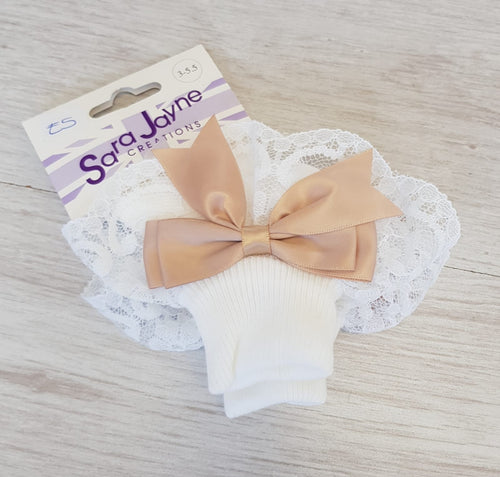 Camel bow frilly ankle socks