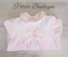 Load image into Gallery viewer, Spanish pink bow/diamanté velour babygrow