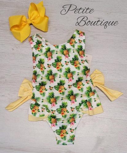 Girls pineapple lemon bow swimsuit