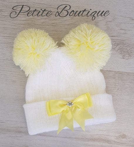 Lemon double/bow pompom hat