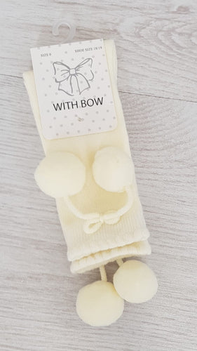 Cream knee high pompom socks