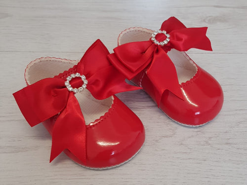 Red diamanté bow soft sole shoes
