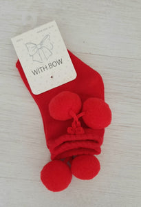 Red ankle pompom socks