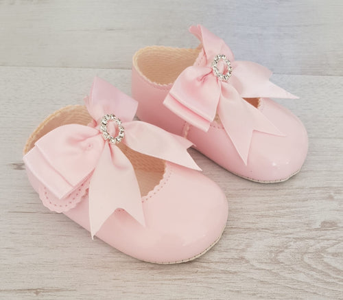 Pink diamanté bow soft sole shoes