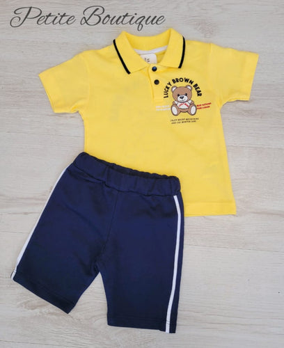 Boys yellow bear polo shirt & short set