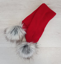 Load image into Gallery viewer, Coloured scarf with faux fur grey pompoms