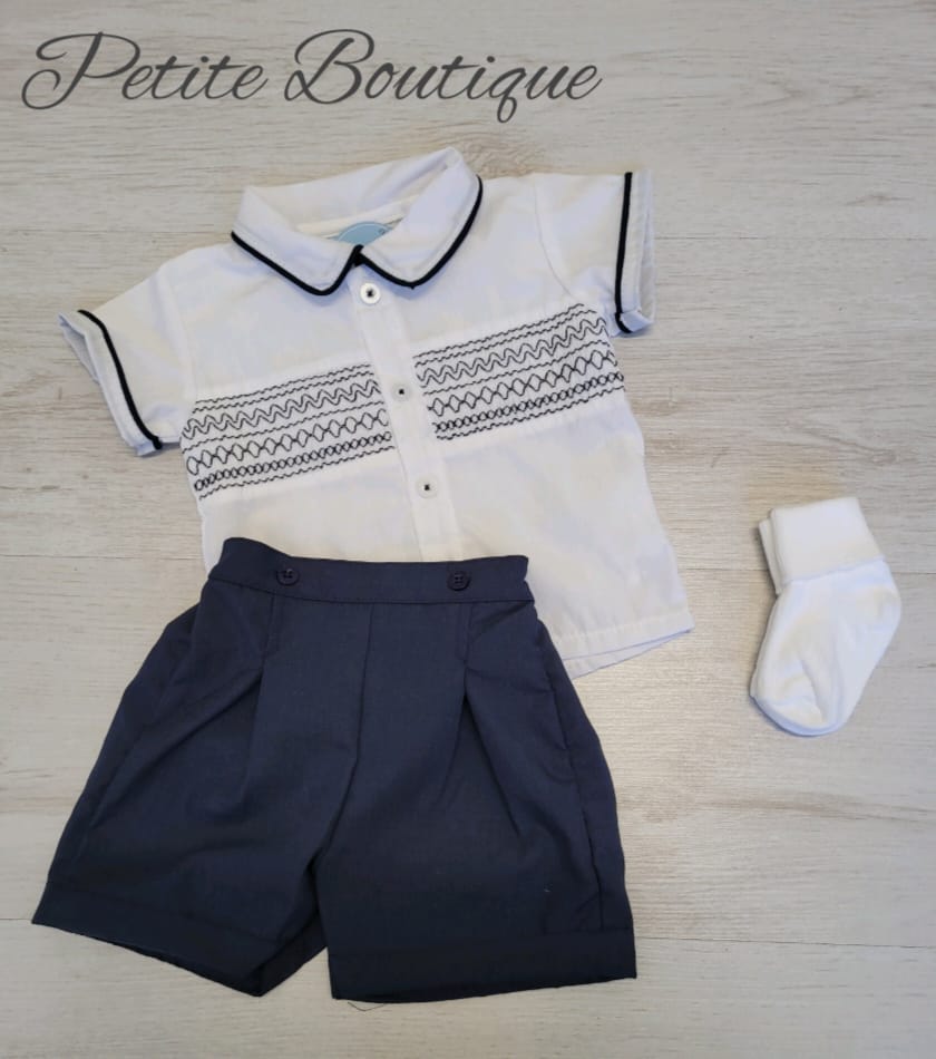 Navy smock shirt & short set