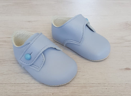 Matte blue button over soft sole shoes