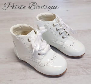 White patent lace boots