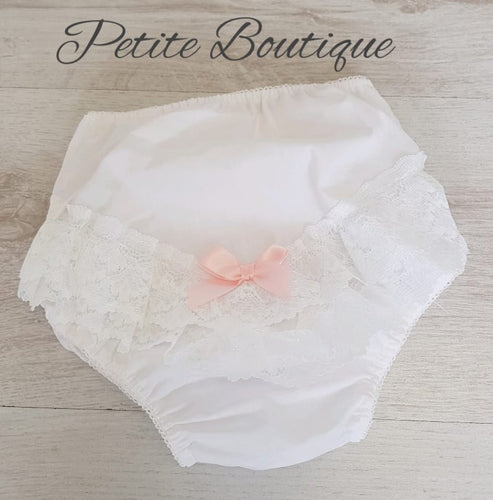White/pink bow frilly pants
