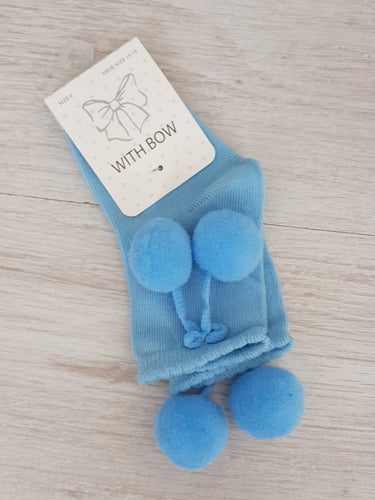 Blue ankle pompom socks