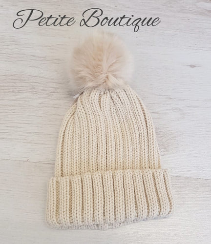 Camel faux fur Pompom hat