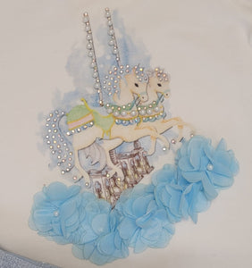 Caramelo carousel horse blue top & skirt set