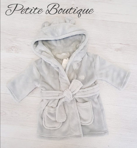 Grey fleece dressing gown