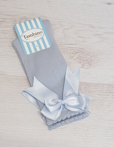 Blue/grey knee high bow socks