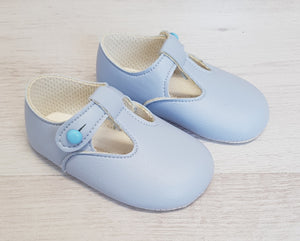 Matte blue t-bar soft sole shoes