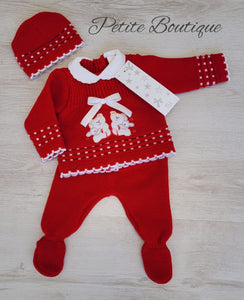 Spanish red/white 3pc knit set