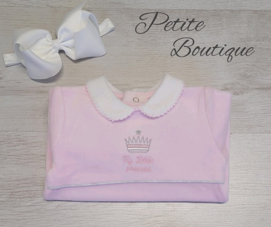 Pink velour ‘My little princess’ babygrow