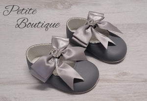 Grey diamanté bow soft sole shoes