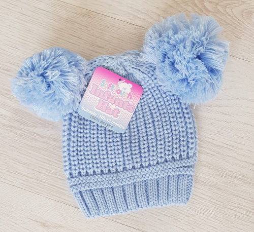 Blue double pompom hat