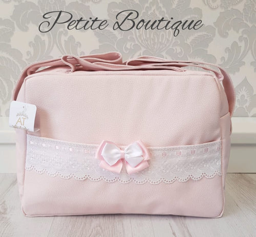 Spanish pink/white bow pram bag