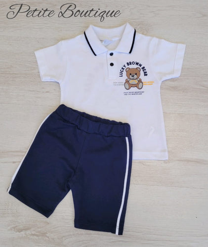 Boys white bear polo shirt & short set