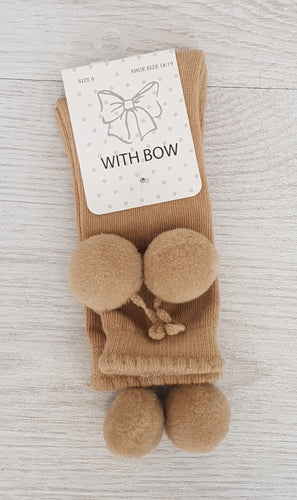 Camel pompom knee high socks